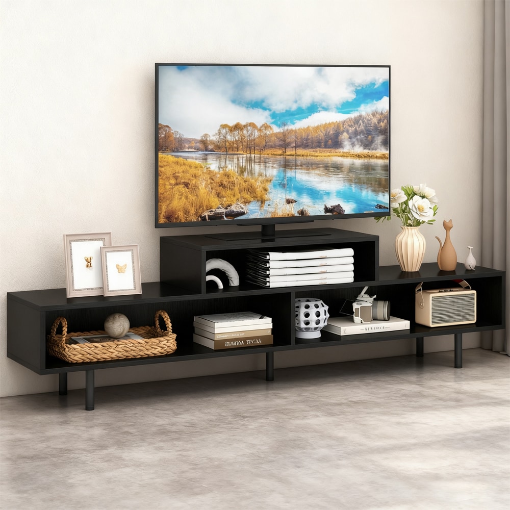 3 Cubby TV Stand For TVs Up To 70 Inch Entertainment Center With Open Storage Compartments_voghion.com